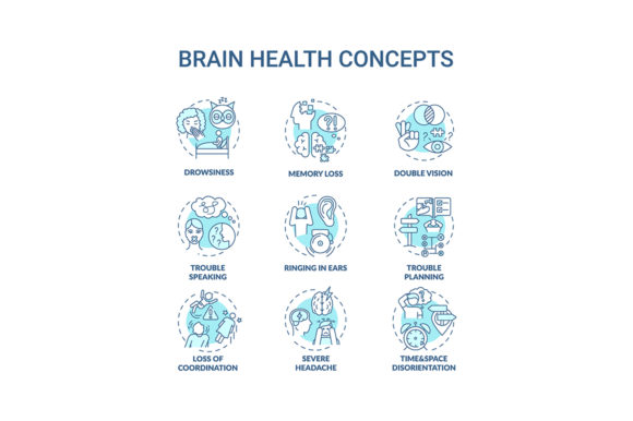 Brain Health Turquoise Concept Icons Set: Visualizing Neurological Wellness and Care