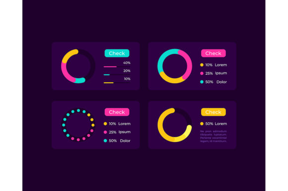 Pie Charts UI Elements Kit for Modern Dark Interfaces